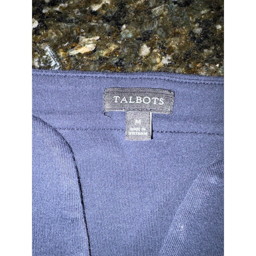 Talbots Dress Womens M Navy Blue Sheath Shift Midi 3/4 Sleeve White Trim - Picture 7 of 8